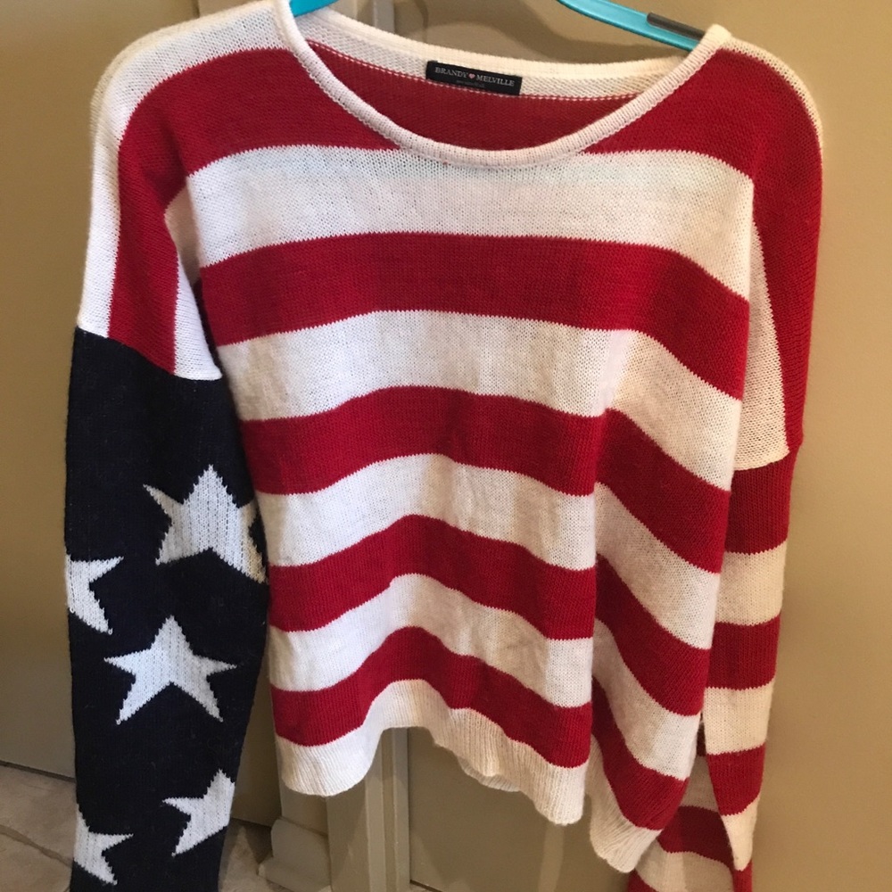 Red and white striped top with star sleeve